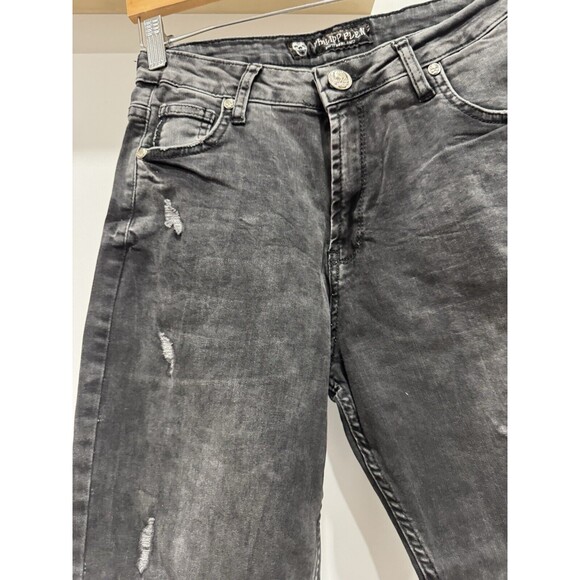Philipp Plein Jeans Womens 28 Straight Leg Grunge Skull Goth Distressed Italy - Picture 3 of 11